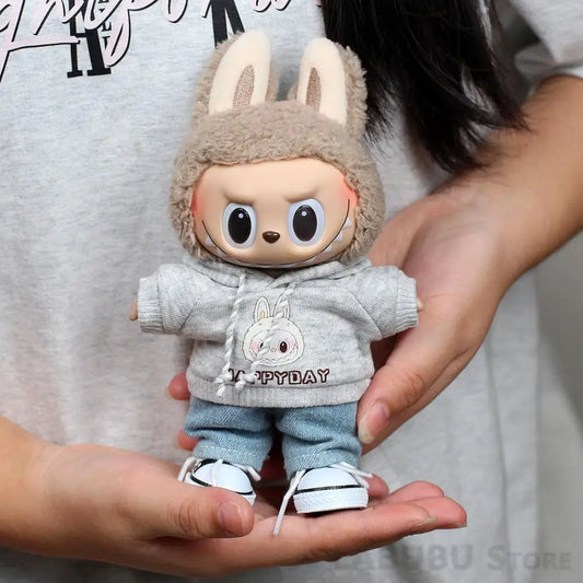 17cm Labubu Outfit Clothes Hoody Jeans Leisure Sports Set Kawaii Decor Ropa Labubu Accessories Doll Little Clothes DIY Kids Gift